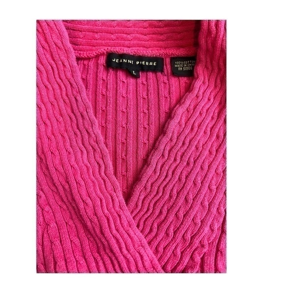 JEANNE PIERRE V Neck 3/4 Sleeve Barbie Pink 100% Cotton Size Large - Picture 3 of 9